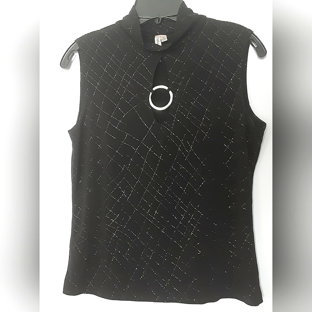 Susan Lawrence Sparkly Top Blouse with silver hoop accent